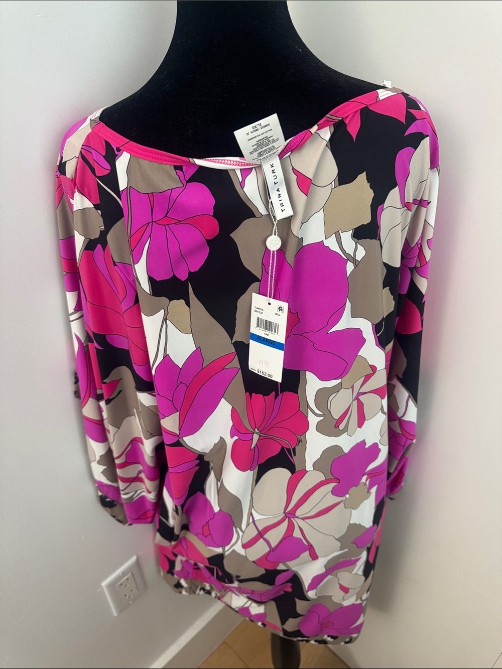 Trina Turk Pink Floral Dress with Taupe & Black